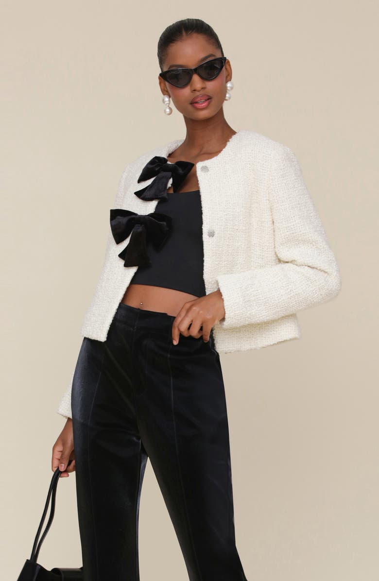 Avec Les Filles Bow Cropped Cardigan, Alternate, color, White