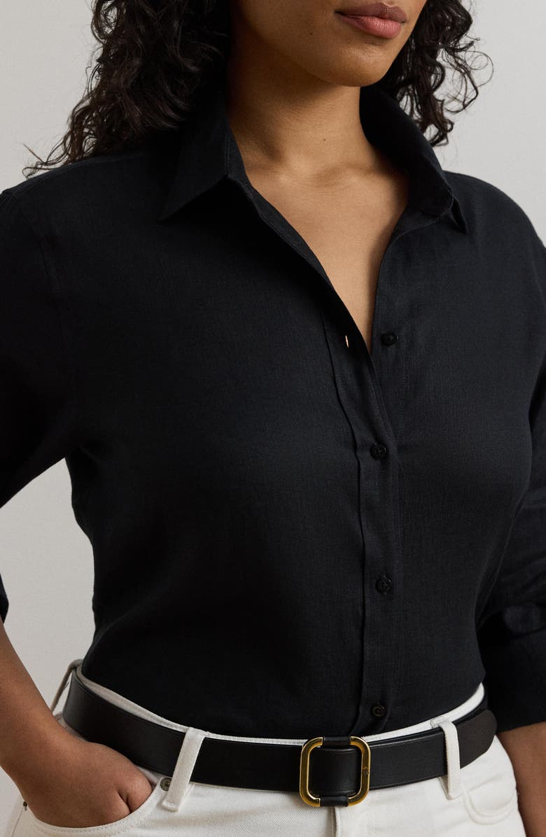 Lauren Ralph Lauren Karrie Tissue Linen Button-Up Shirt, Alternate, color, Polo Black