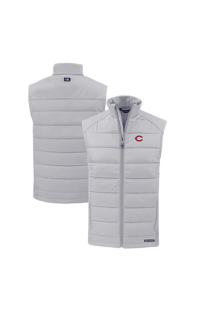 Cutter & Buck Men's Cutter & Buck Gray Cincinnati Reds Evoke Hybrid Eco Softshell Recycled Full-Zip Vest, Main, color,