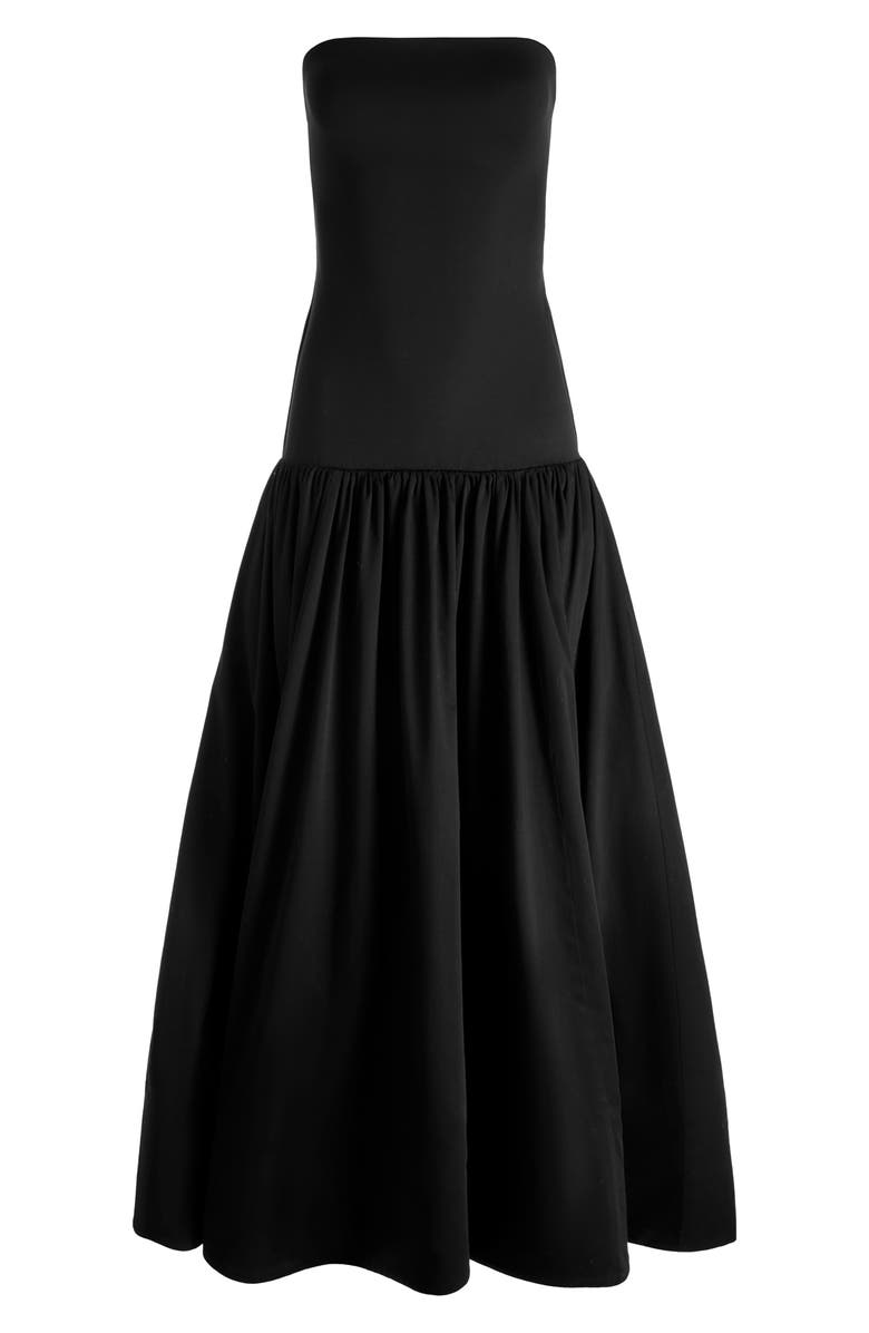 Alice + Olivia Oriana Strapless Mixed Media Maxi Dress, Alternate, color, Black