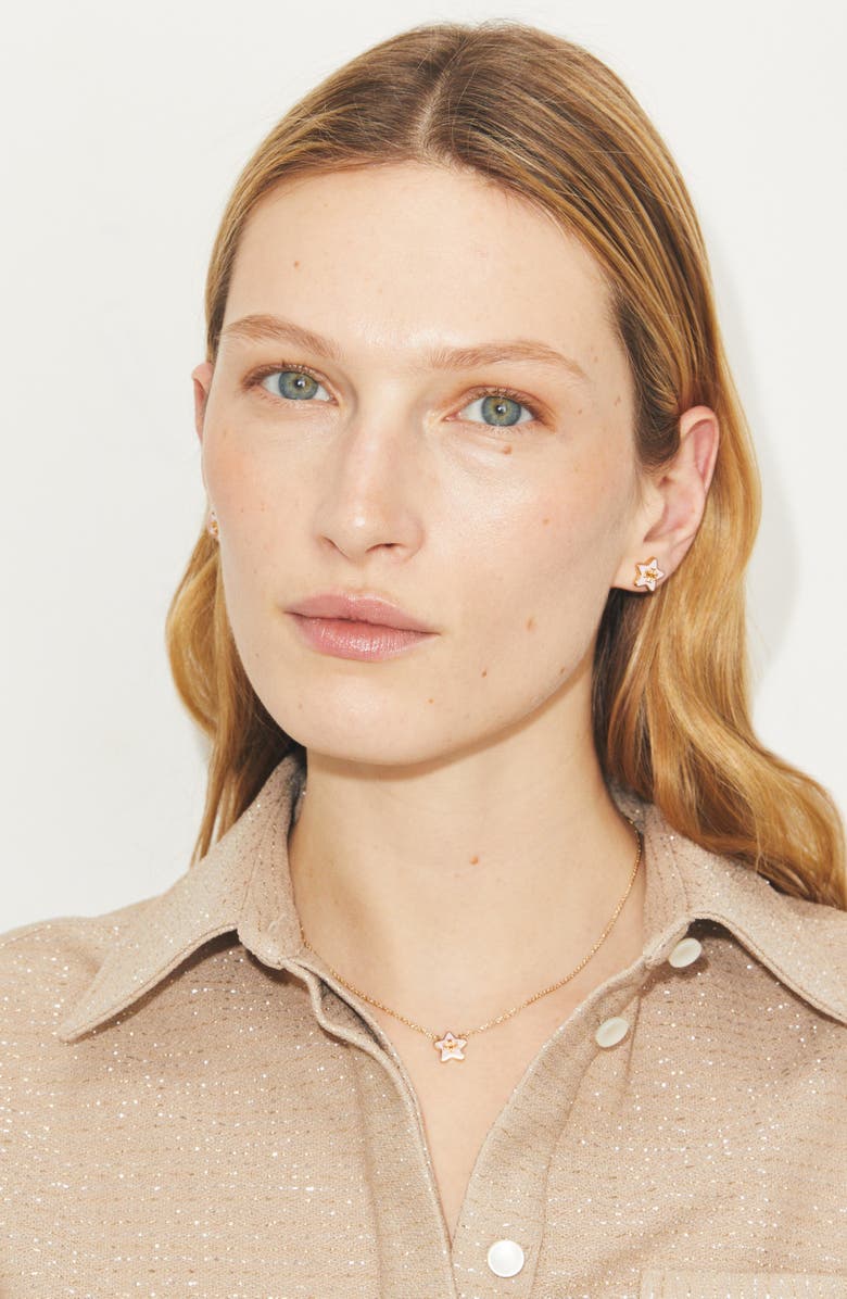 Tory Burch Kira Star Stud Earrings, Alternate, color, Tory Gold / Pink Snow