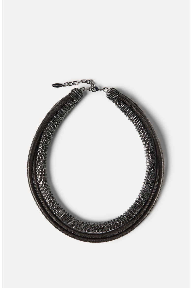 Leather precious necklace, Alternate, color, Black