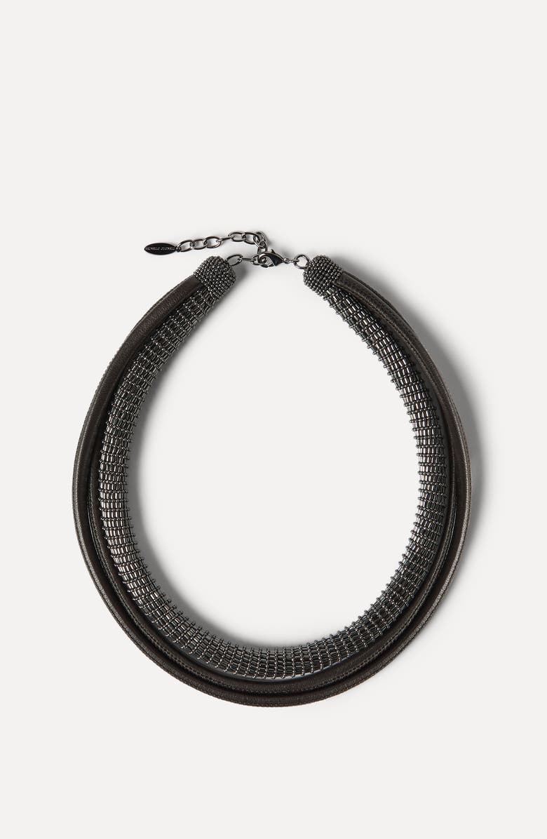 Brunello Cucinelli Leather precious necklace, Alternate, color, Black