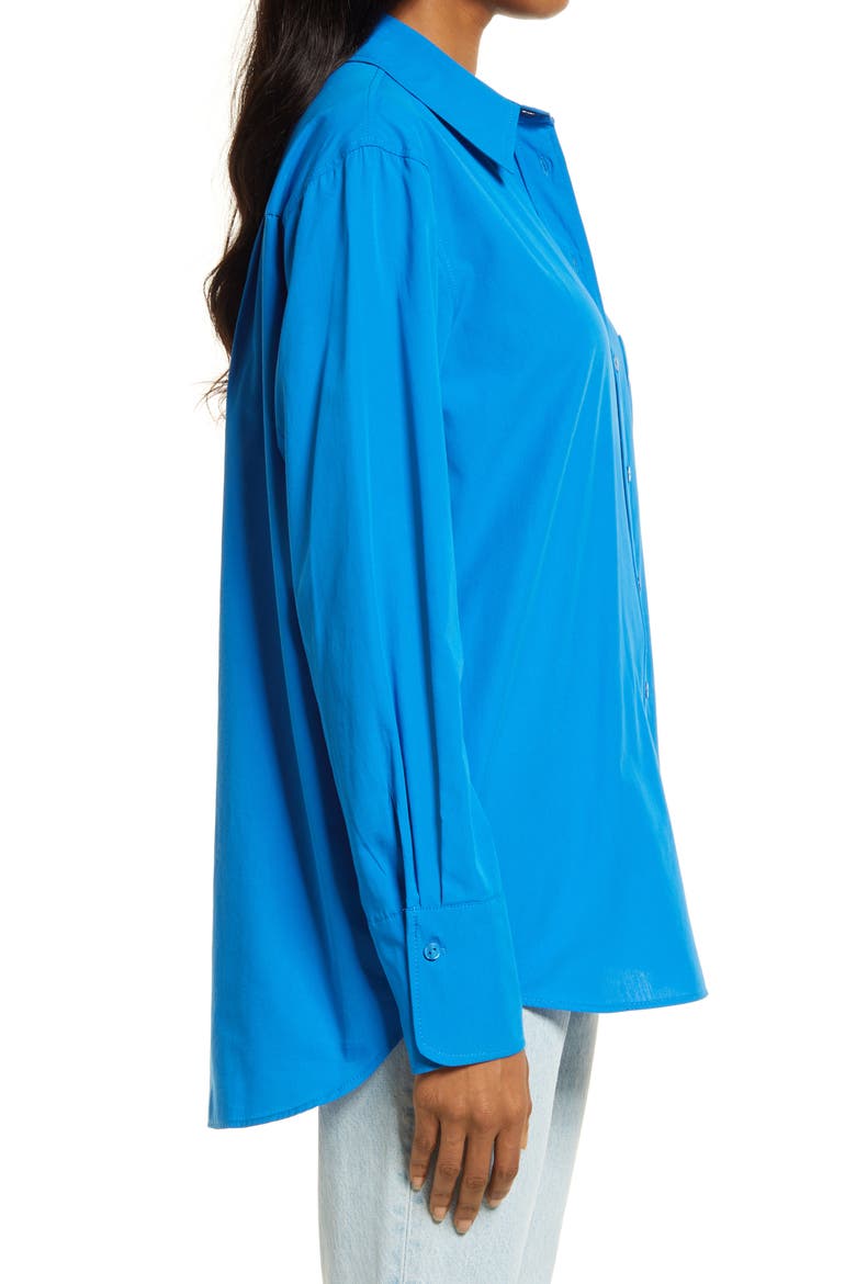 Poplin Boyfriend Button-Up Shirt, Alternate, color, BRIGHT BLUE