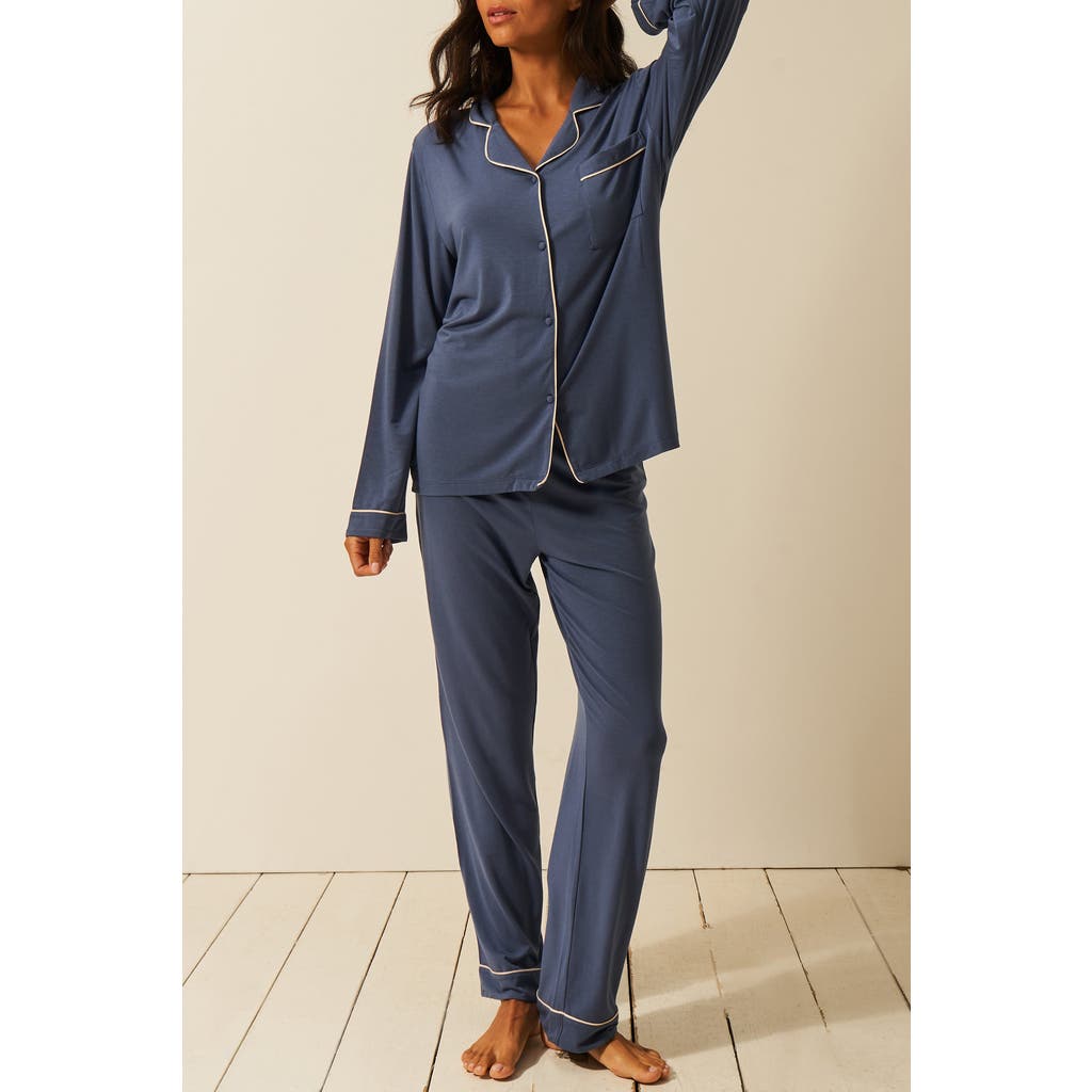 Stripe & Stare Long Pyjama Set In Blue