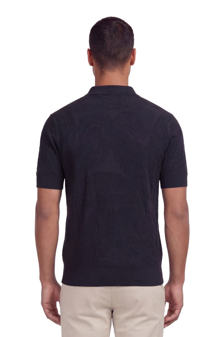 Mens Jacquard Linen Cotton Polo, Alternate, color, Black