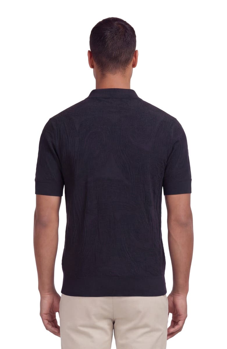 Lords of Harlech Mens Jacquard Linen Cotton Polo, Alternate, color, Black