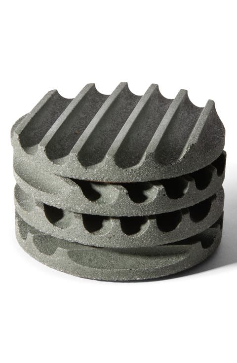Set of 4 Ridged Concrete & Glass Coasters