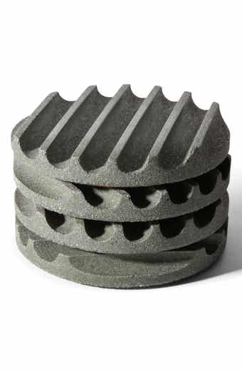 Set of 4 Ridged Concrete & Glass Coasters