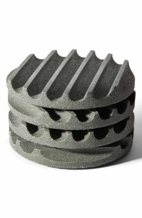 Set of 4 Ridged Concrete & Glass Coasters