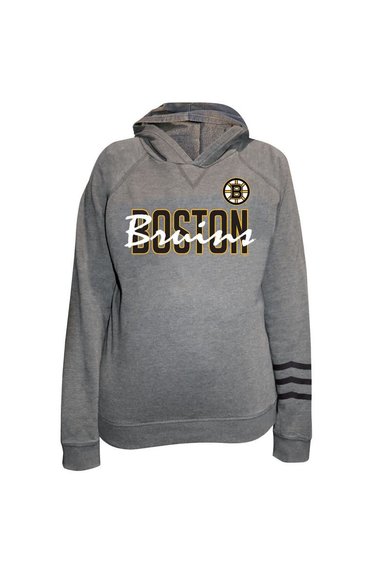 FANATICS Women's Fanatics Heather Gray Boston Bruins Plus Size Lightweight Fleece Raglan Pullover Hoodie, Main, color, Heather Gray