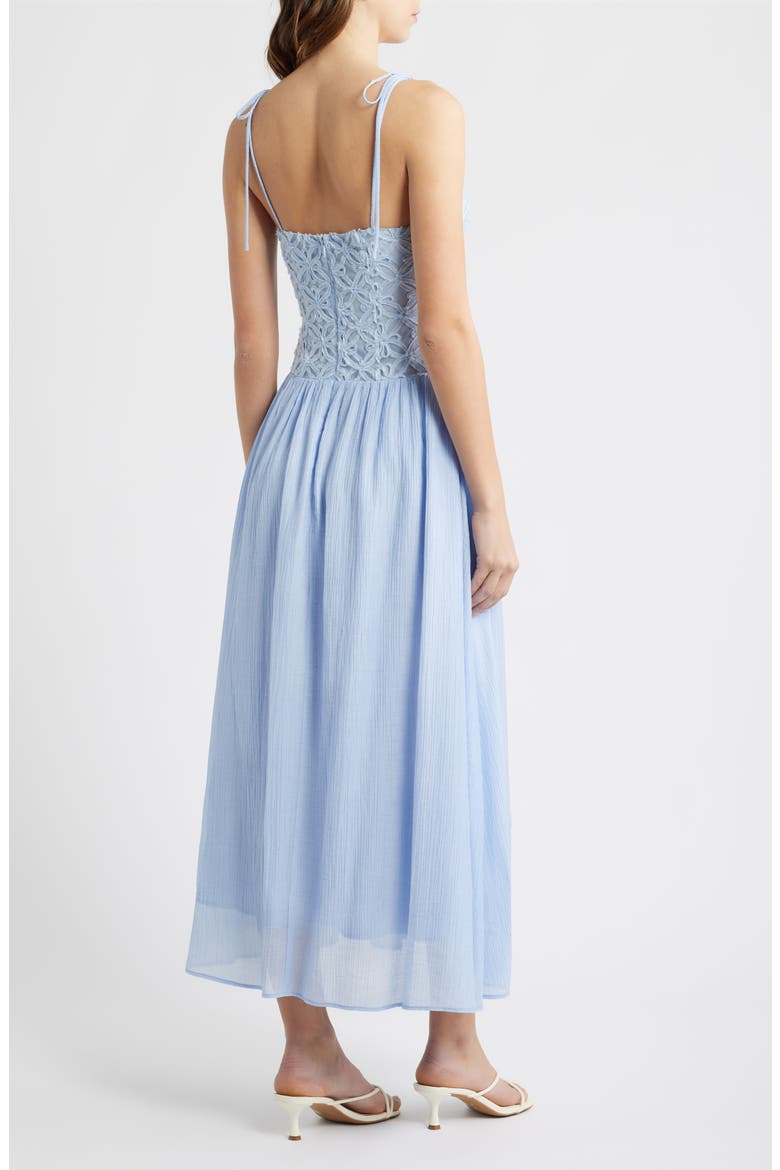 Floral Appliqué Tie Shoulder Midi Dress, Alternate, color, BLUE