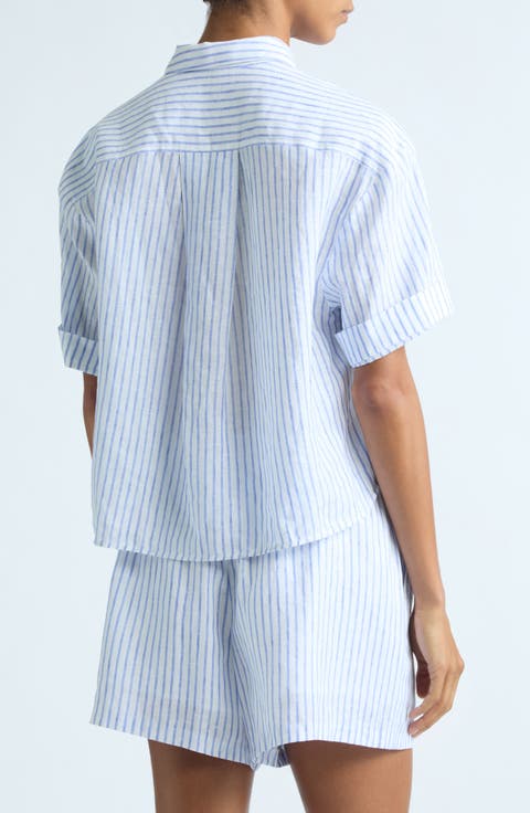 Mel Short Sleeve Button-Up Linen Shirt