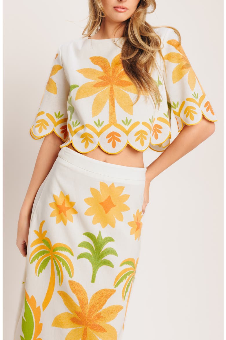 Printed Cotton Blend Midi Skirt, Alternate, color, IVORY