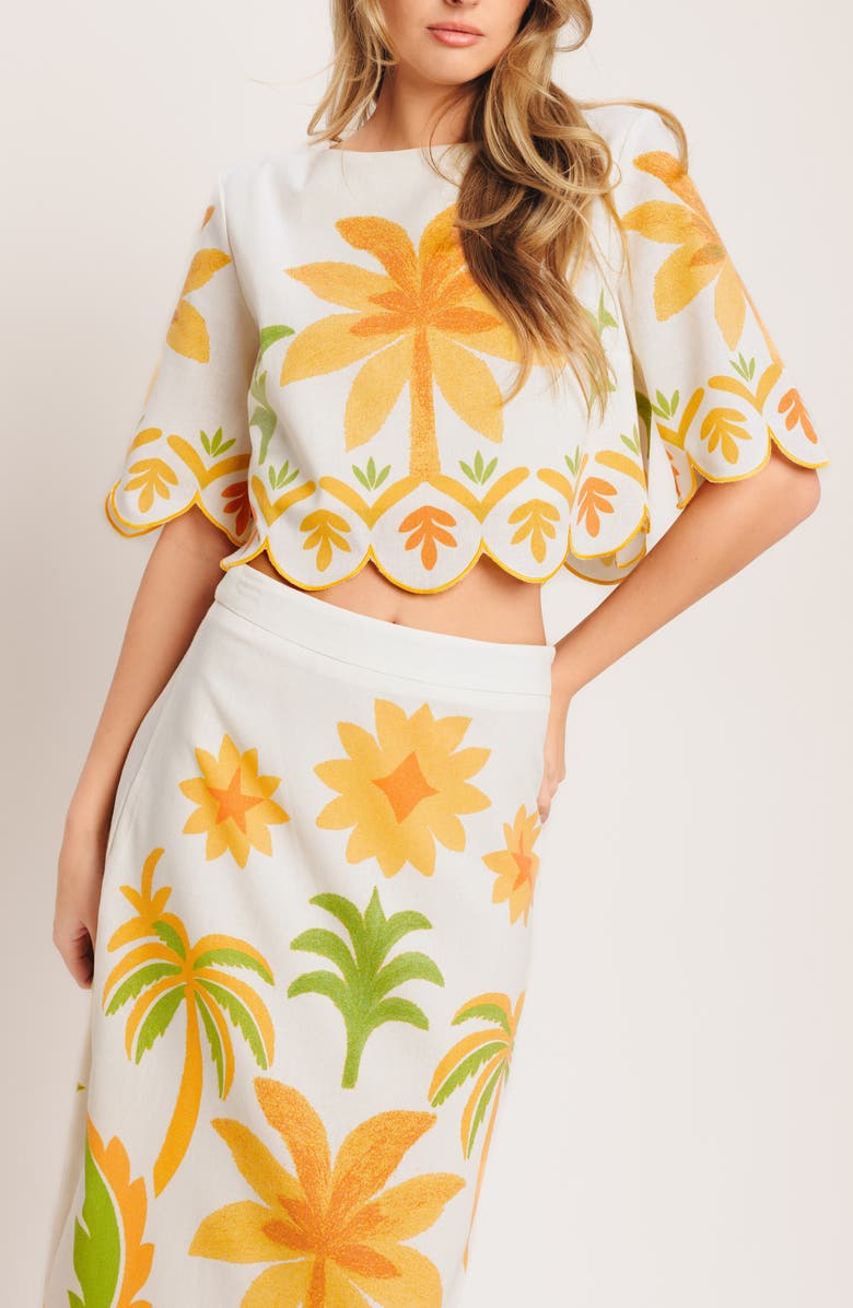 FLYING TOMATO Printed Cotton Blend Midi Skirt, Alternate, color, Ivory