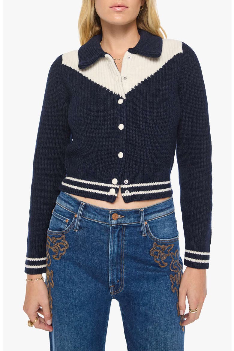The Baby Raquette Cardigan, Main, color, NAVY AND IVORY