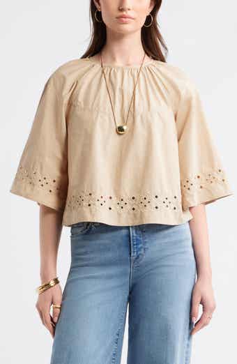 Eyelet Embroidered Poplin Swing Top