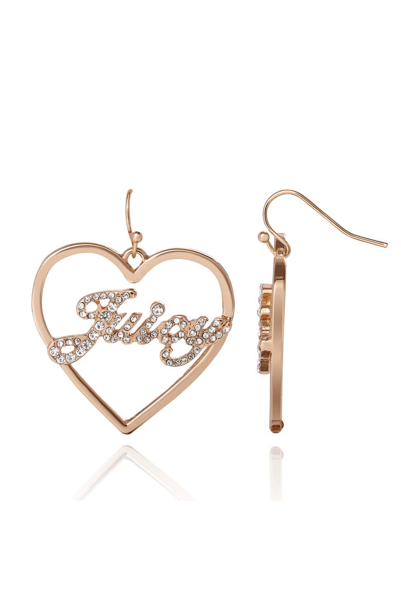 Crystal Heart Drop Script Logo Earrings, Alternate, color, Gold