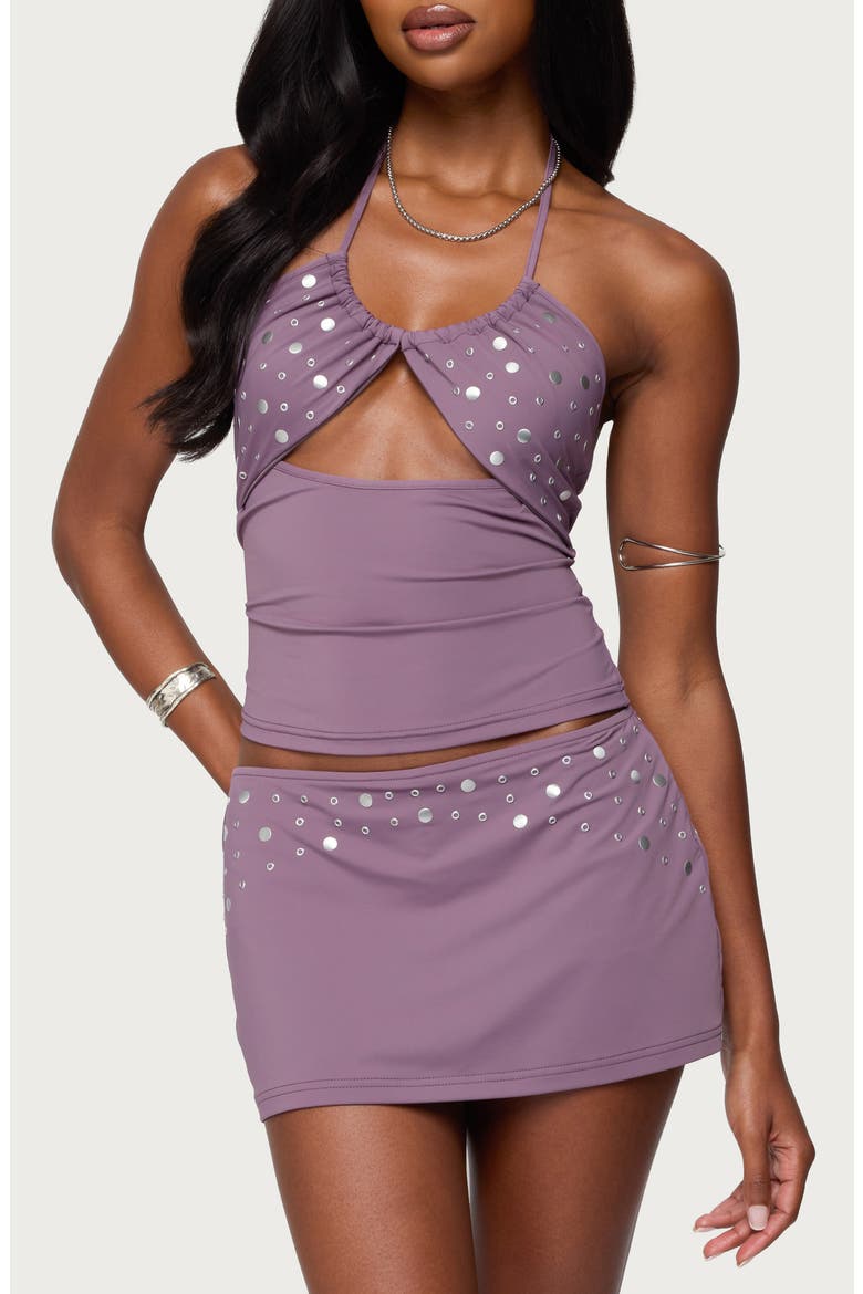 Luana Studded Grommet Cutout Halter Top, Main, color, PURPLE