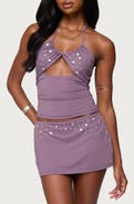 EDIKTED Luana Studded Grommet Cutout Halter Top