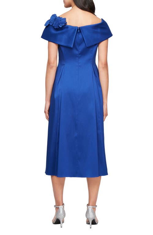 Alex Evenings Floral Detail Off The Shoulder Mikado Cocktail Dress In Bright Royal