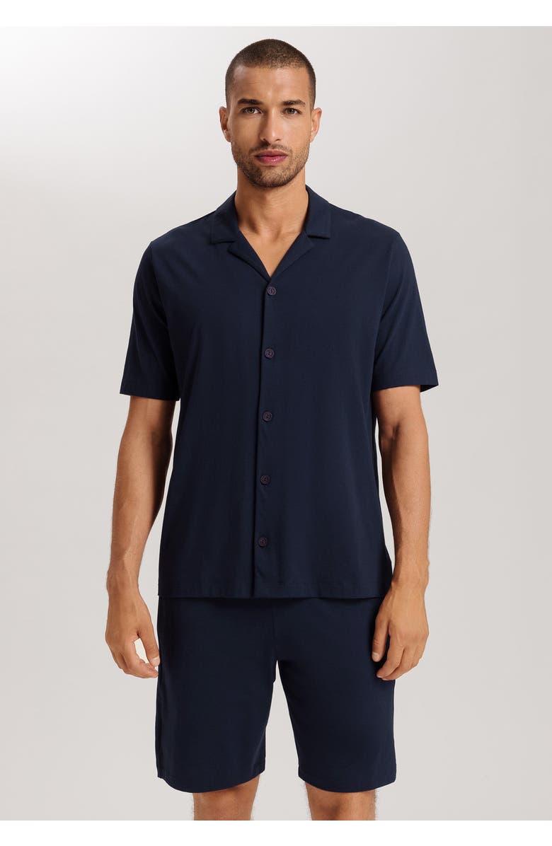 Hanro Night And Day Notch Collar Button Front Cotton Shirt, Alternate, color, Deep Navy