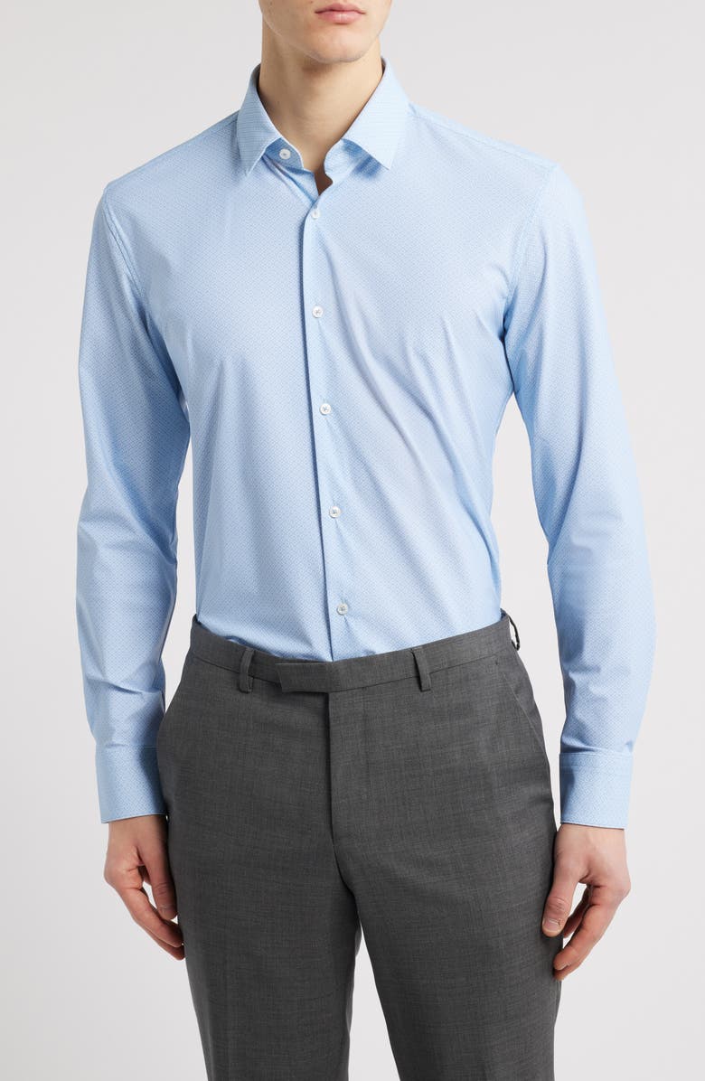 BOSS Hank Kent Slim Fit Performance Stretch Dress Shirt, Main, color, Light Blue