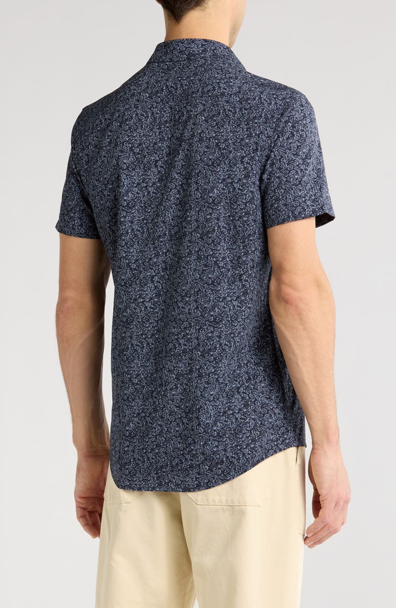 14th & Union Floral Print Short Sleeve Performance Button-Up Shirt, Alternate, color, Navy Blazer Floral Texture