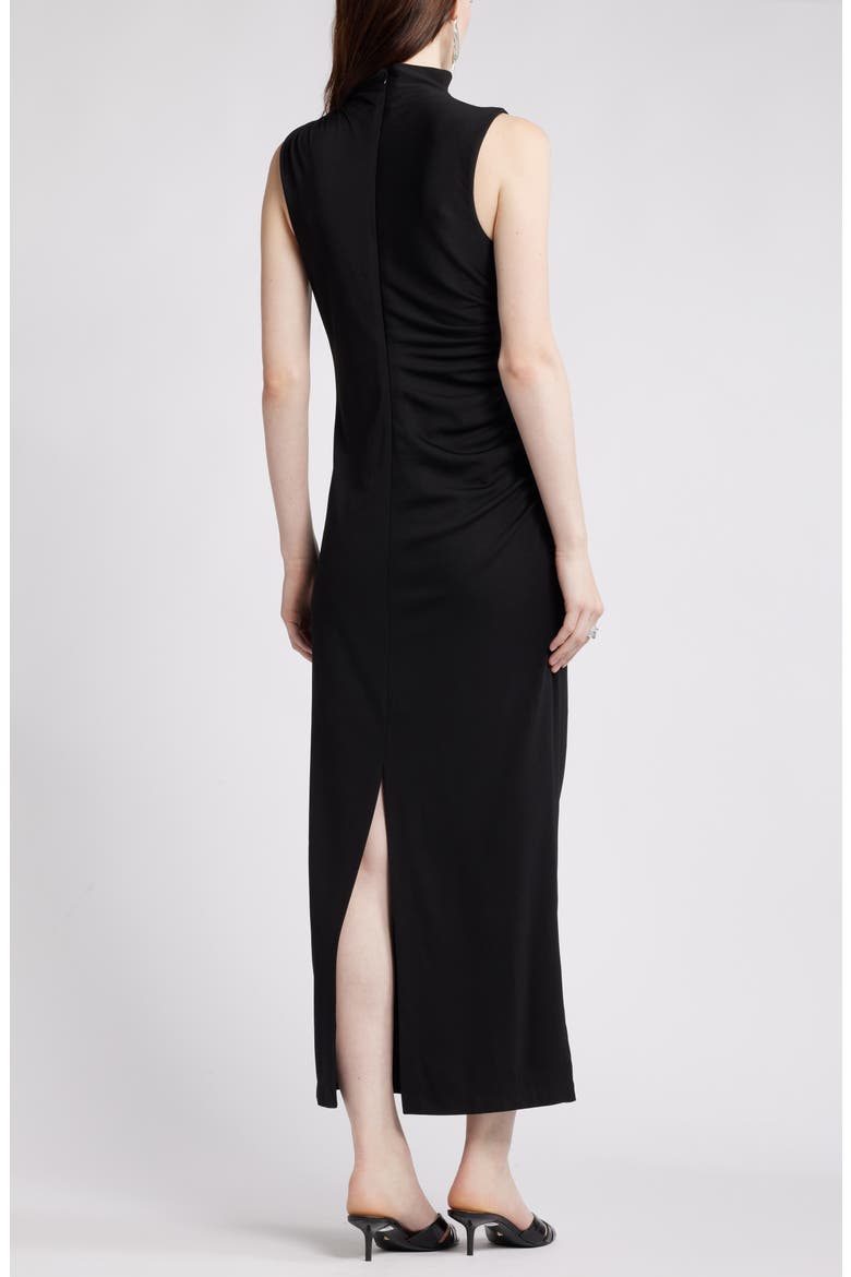 Ruched Mock Neck Sleeveless Maxi Dress, Alternate, color, BLACK