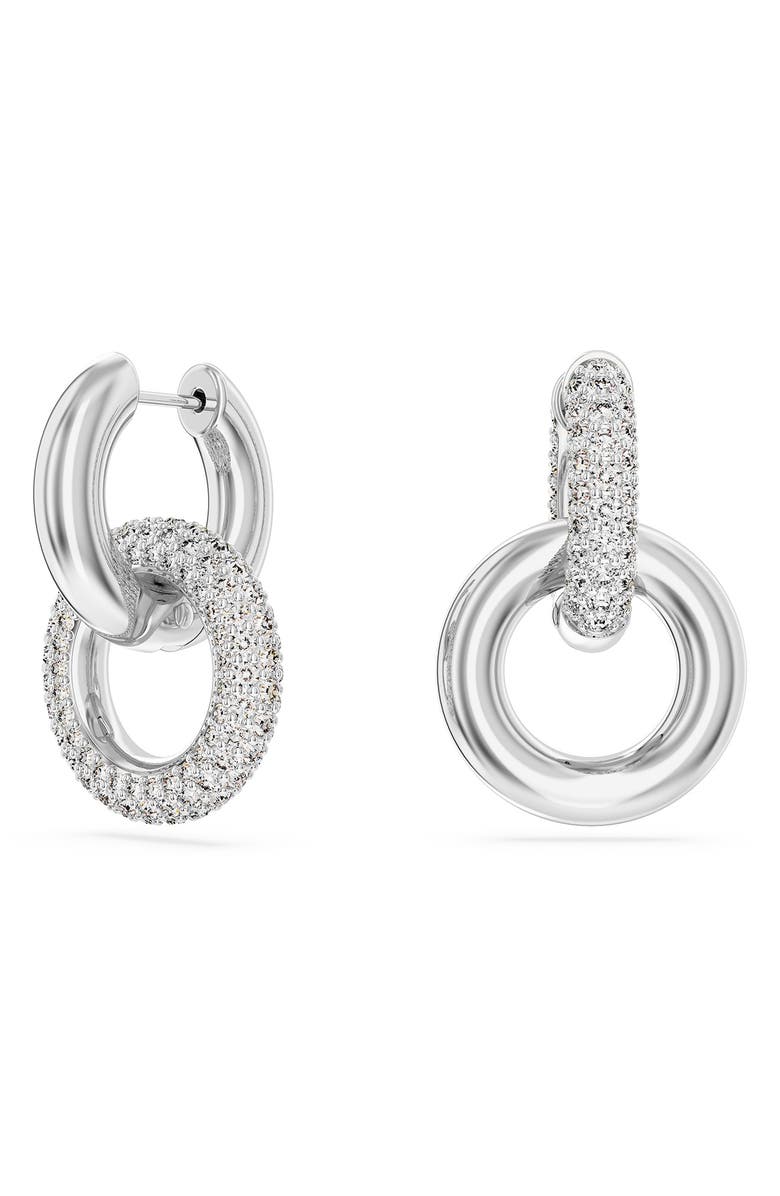 Swarovski Dextera Pavé Detachable Mismatched Hoop Drop Earrings, Main, color, Silver