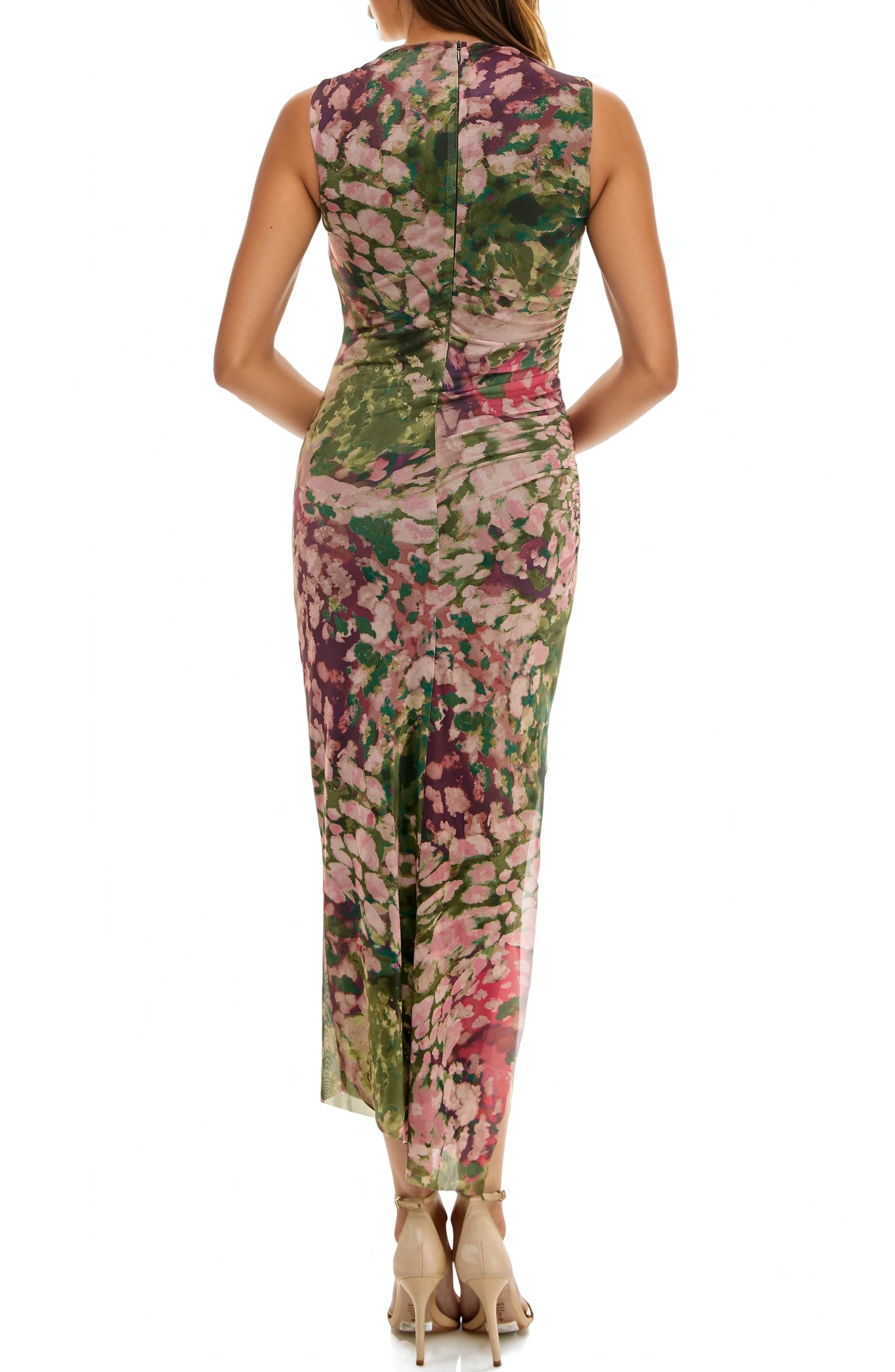 Floral Shirred Mesh Dress - image 2