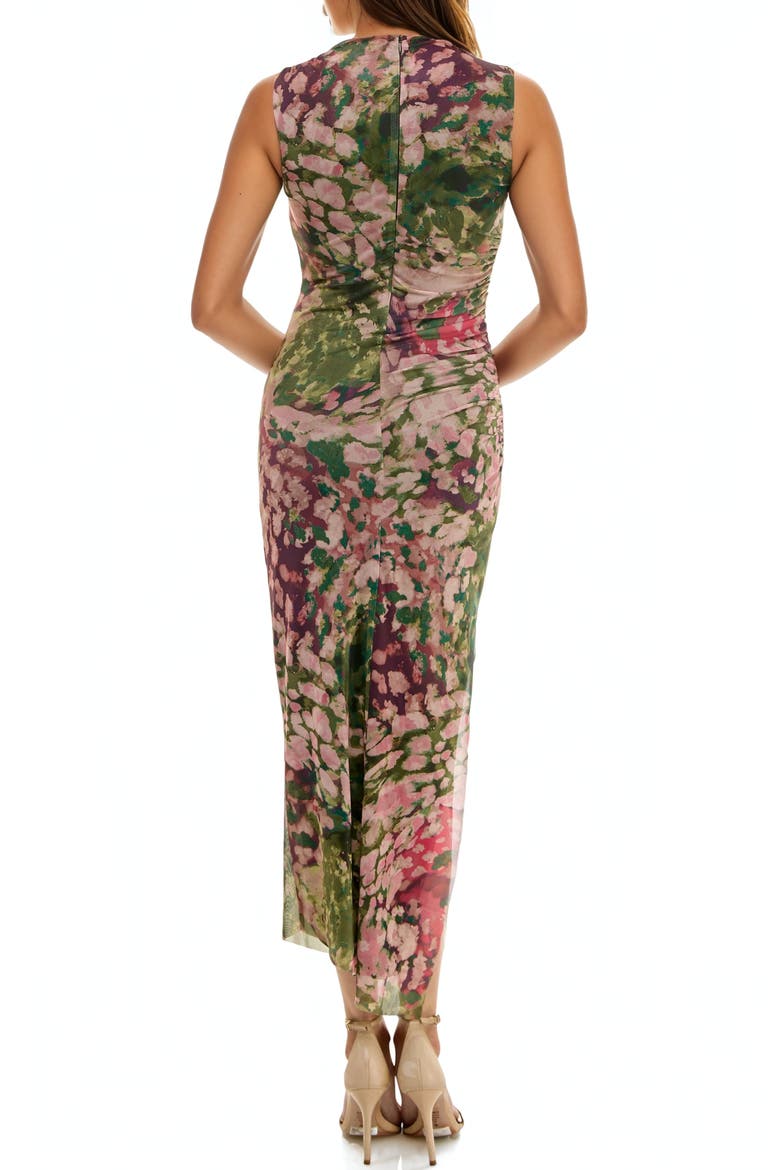 Floral Shirred Mesh Dress, Alternate, color, OLIVE/ PINK