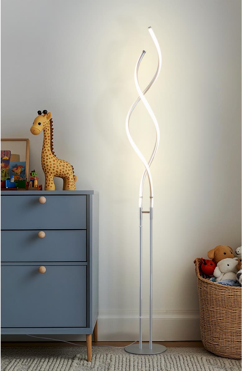 Brightech Embrace 60" LED Industrial 2-in-1 Table and Floor Lamp with Built-In Light Dimmer, Adjustable Height, Alternate, color, Polished Silver