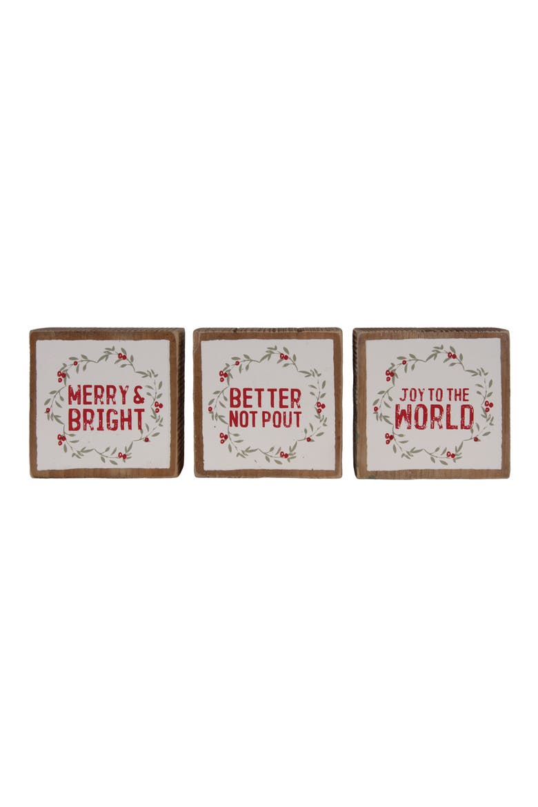Wood Mini Blocks Set of 3 Freestanding Tabletop Signs Christmas, Main, color, Multicolored