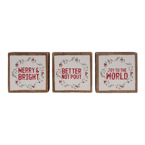 Wood Mini Blocks Set of 3 Freestanding Tabletop Signs Christmas