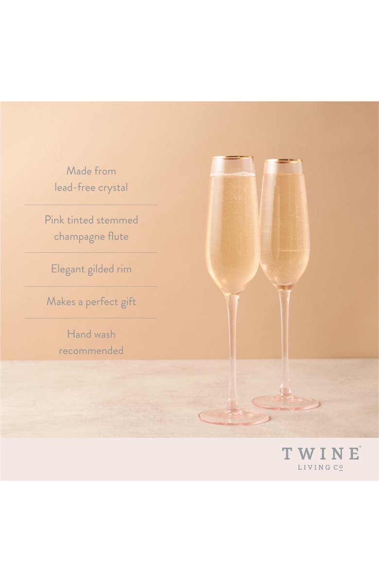 TWINE Rose Crystal Champagne Flutes Set of 2, Alternate, color, Pink