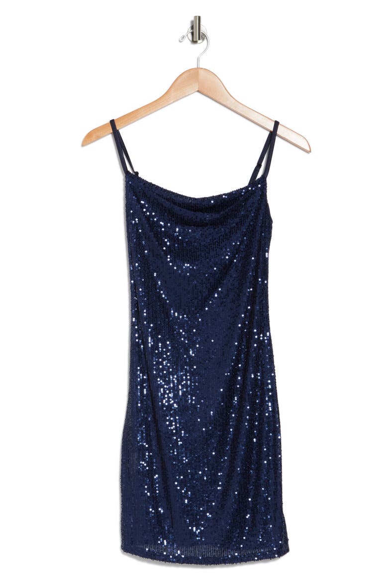 Cowl Neck Sequin Minidress, Alternate, color, NAVY