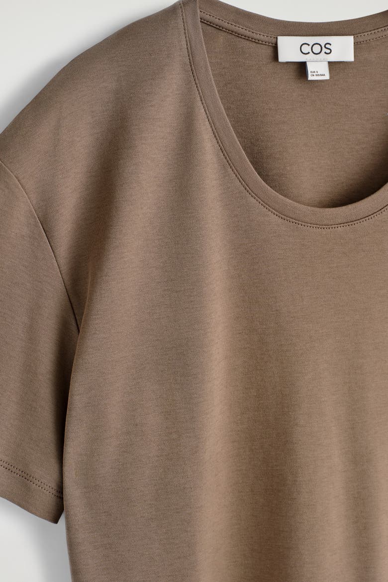 Scoop-Neck Cotton T-Shirt, Alternate, color, BROWN