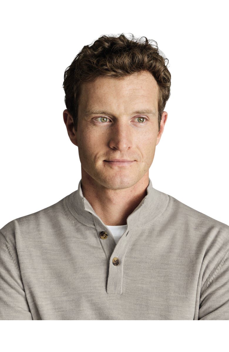 Charles Tyrwhitt Pure Merino Button Neck Sweater, Alternate, color, Gray