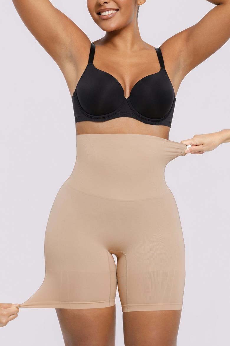 Everyday High Waist Shaping Shorts, Alternate, color, Nude