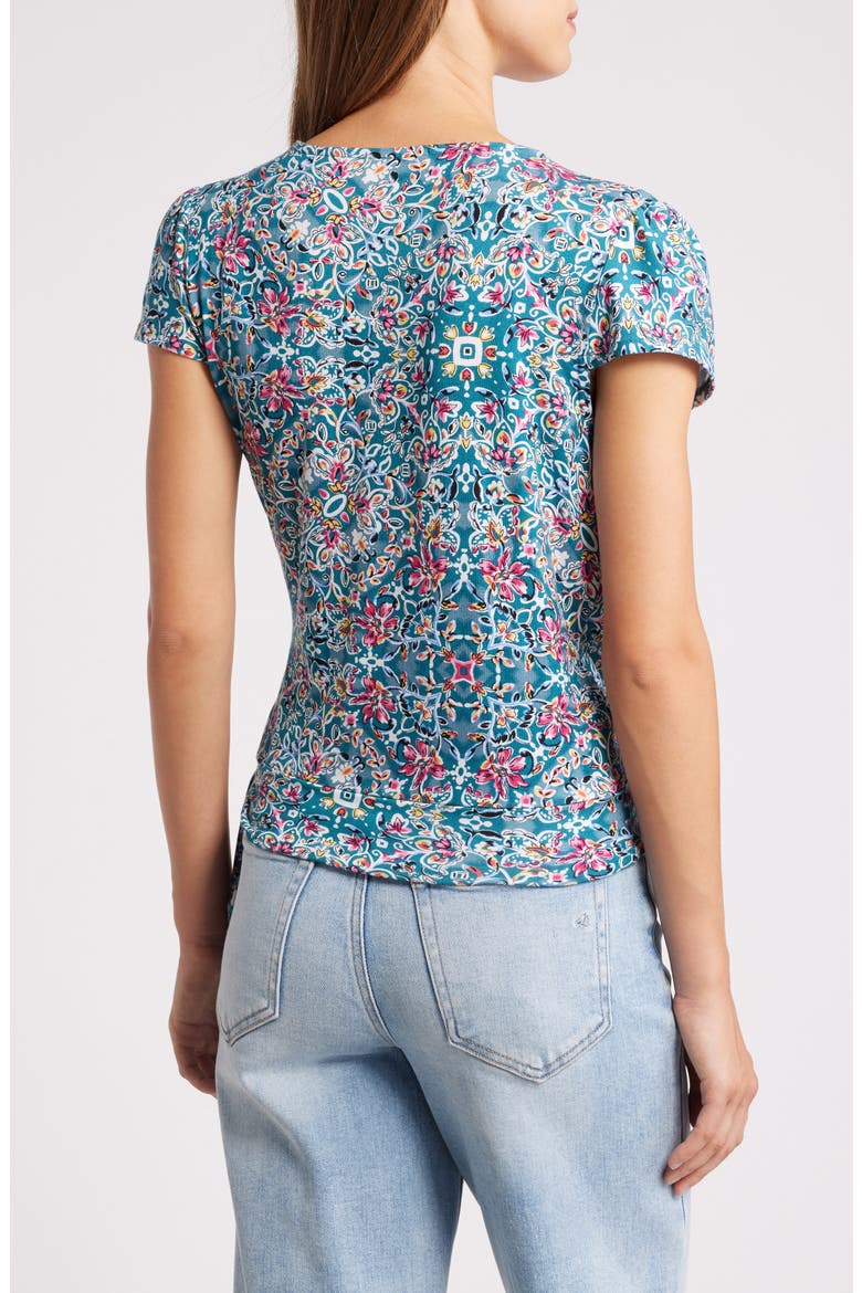 Print Wrap Top, Alternate, color, TEAL ROSE
