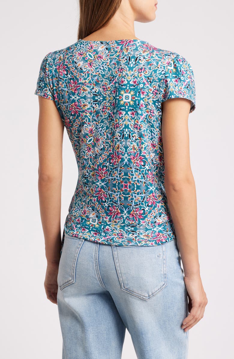 Loveappella Print Wrap Top, Alternate, color, Teal Rose