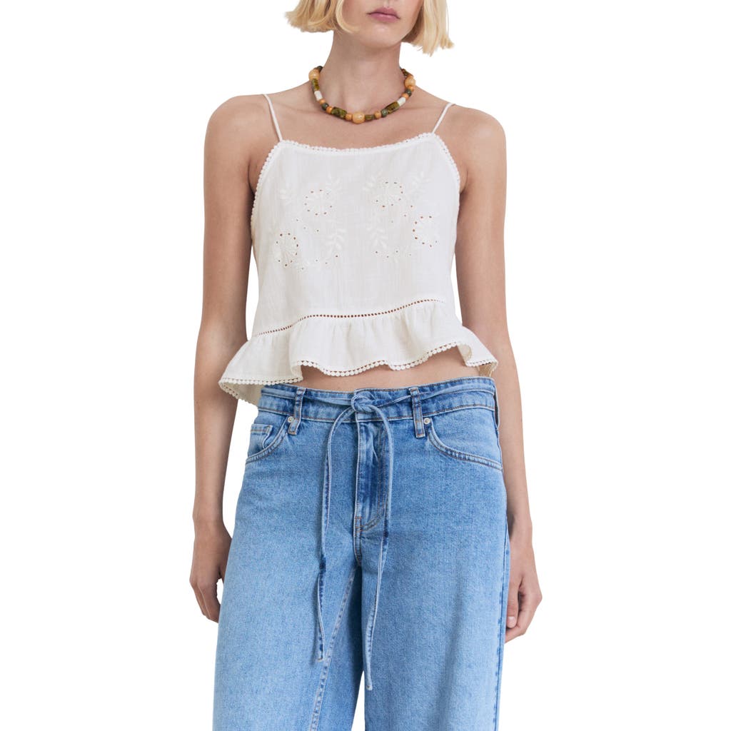 Mango Embroidered Eyelet Camisole In White
