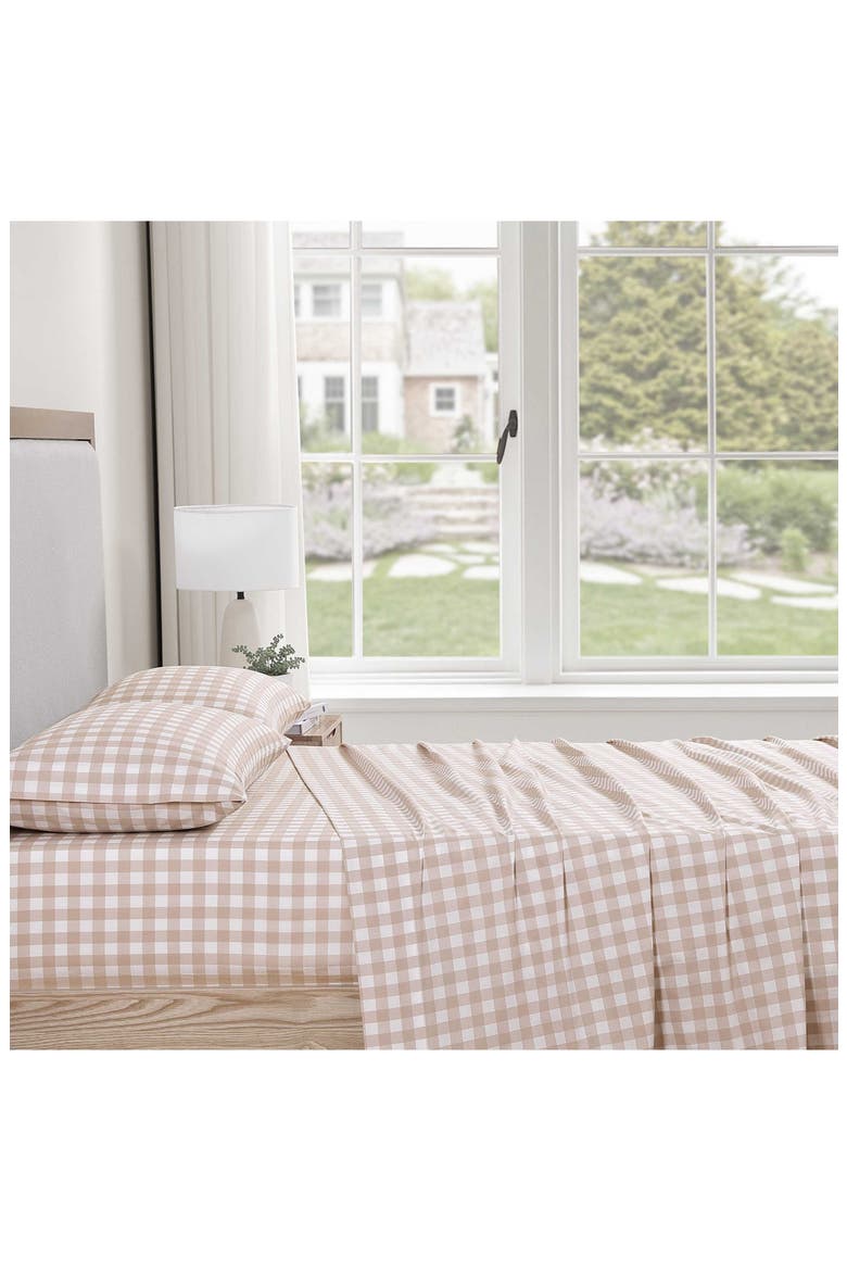 Cottage Check 200 Thread Count Cotton Percale Sheet Set, Alternate, color, LIGHT BEIGE