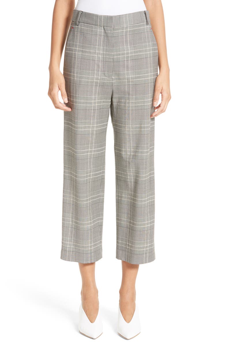 Tibi Plaid High Rise Crop Pants, Main, color, 