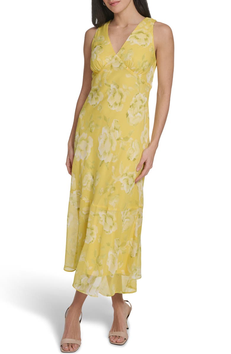 Calvin Klein Floral Sleeveless Chiffon Maxi Dress, Main, color, Quince Multi