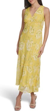 Calvin Klein Floral Sleeveless Chiffon Maxi Dress