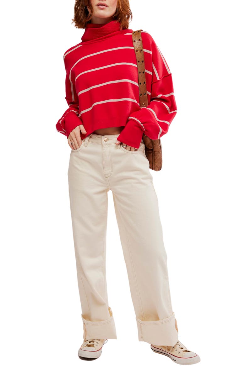 Free People Paulie Stripe Turtleneck Sweater, Alternate, color, Cherry Mushroom Comb