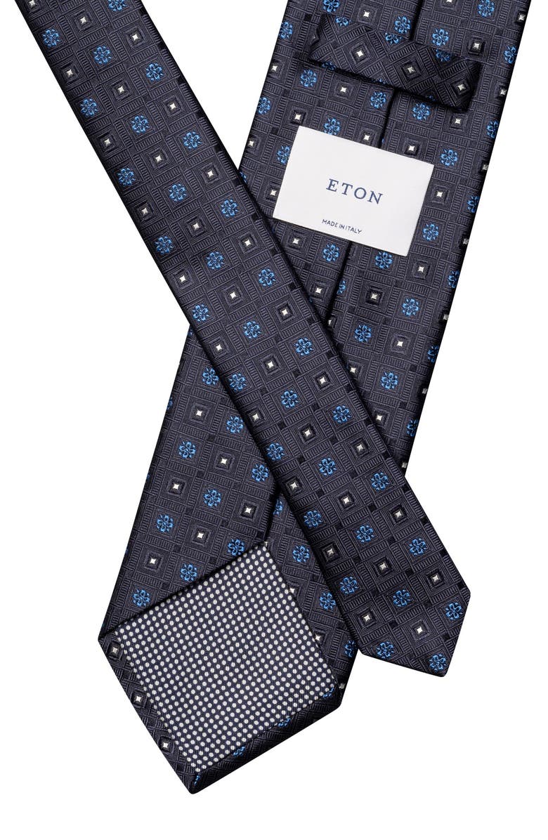 Eton Geometric Grid Silk Tie, Alternate, color, Navy
