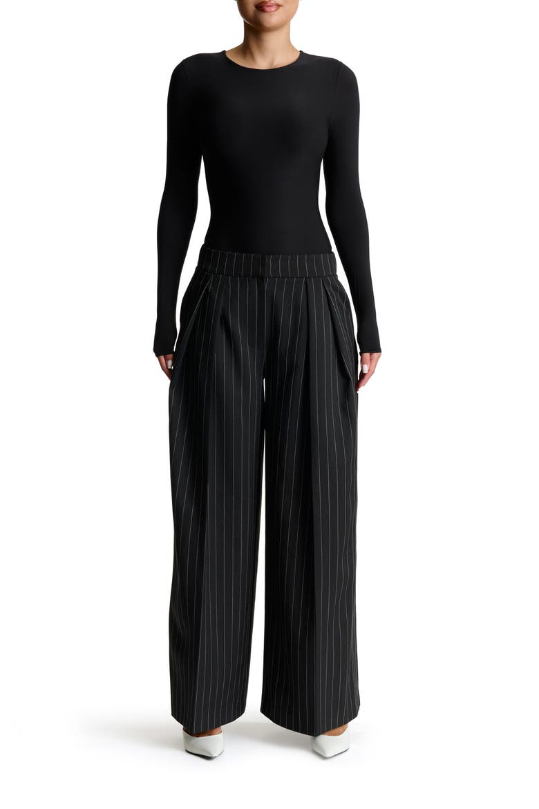 Pinstripe Wide Leg Pants, Alternate, color, BLACK